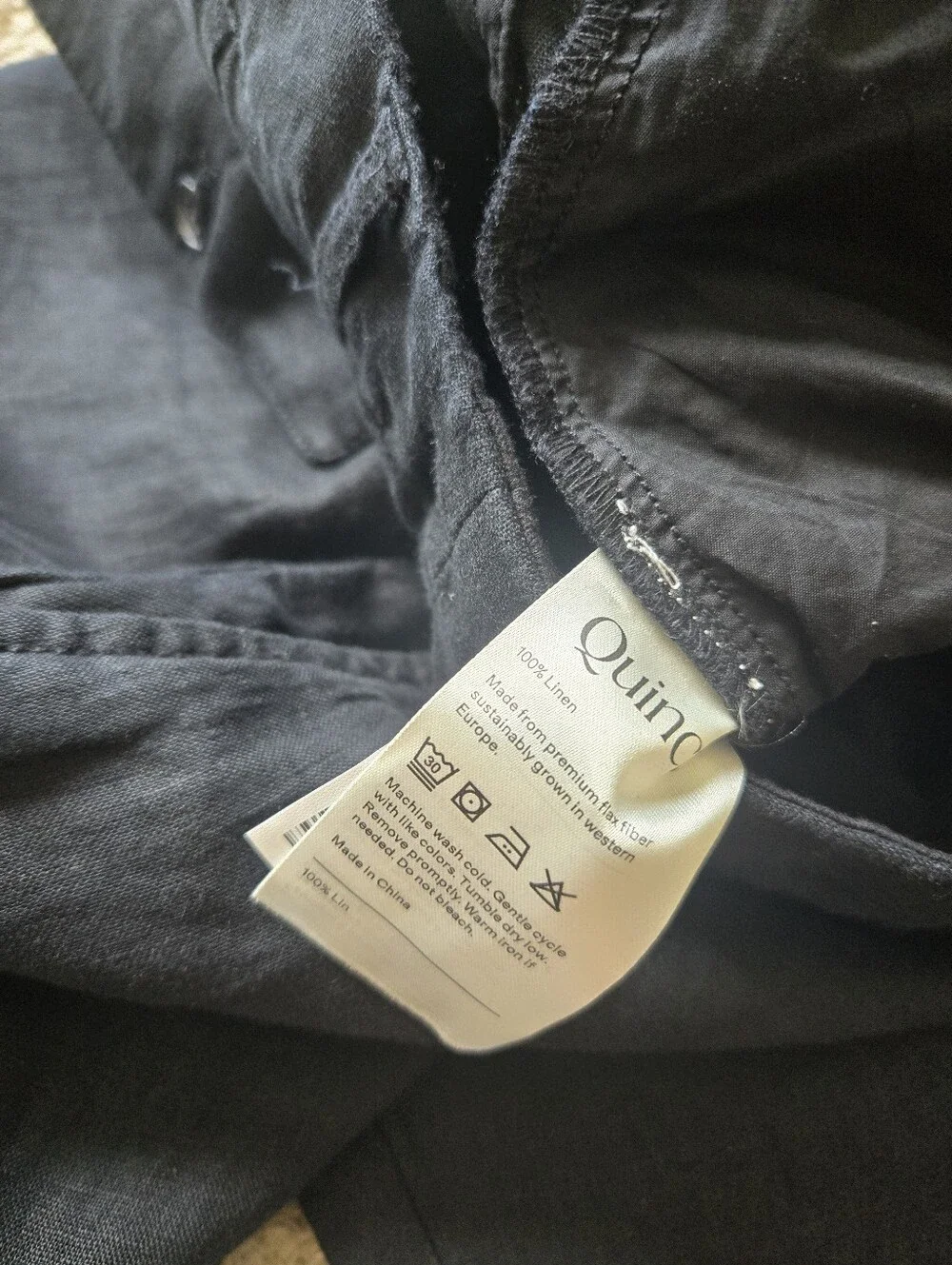 Quince European Linen Trousers Mens 34×30 Black Straight